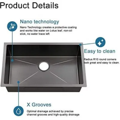 Fábrica Precio bajo Nano 304 Cocina Negra de Acero inoxidable hecha a mano Lavabo Doble cubeta lavado de verduras engrosado Cuenca grande
