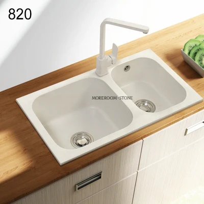  Comercio al por mayor de la cocina encimera de cuarzo de cazoleta doble fregadero con Drainboard