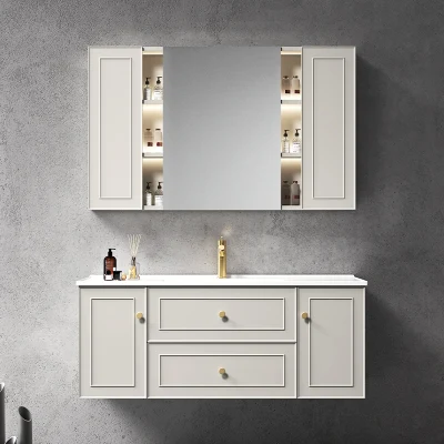  Baño estilo americano Shaker Vanity Armario montado en pared con Fregadero de cerámica