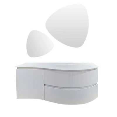 Baño flotante curvo Blanco vanidad pared montado Medio-Círculo Cuarto de baño Cabinet Con cuenca de vidrio