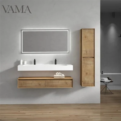  Vama 150cm Una pieza de piedra Roca cajones doble cuarto de baño de la unidad de color madera de roble