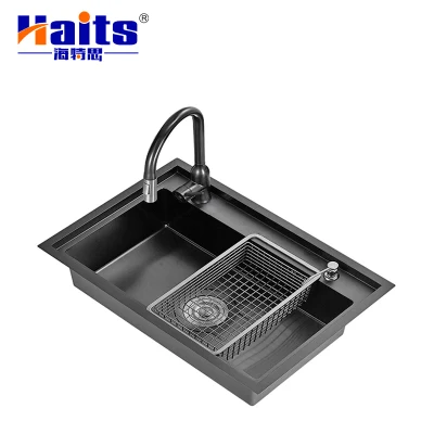 La recogida de basuras Fregadero fregadero de cocina de granito compuesto de cuarzo para rack de soporte a través de fregadero