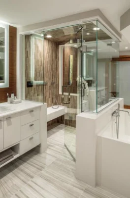 Listo el diseño moderno aparador de Losa superior de cuarzo autoestable bañera cuarto de baño armarios de vanidad