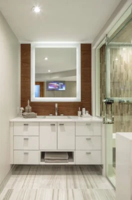 Listo el diseño moderno aparador de Losa superior de cuarzo autoestable bañera cuarto de baño armarios de vanidad