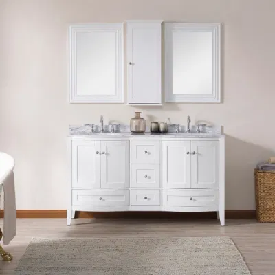 Color blanco mate modernos armarios de madera maciza independiente Baño Mobiliario de almacenaje armarios de vanidad