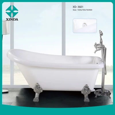Venta caliente Bañera Ducha acrílico con patas de plata de inmersión profunda bañera de hidromasaje de pie