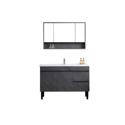 Gabinete de baño moderno y contratado de estilo gris con espejo.