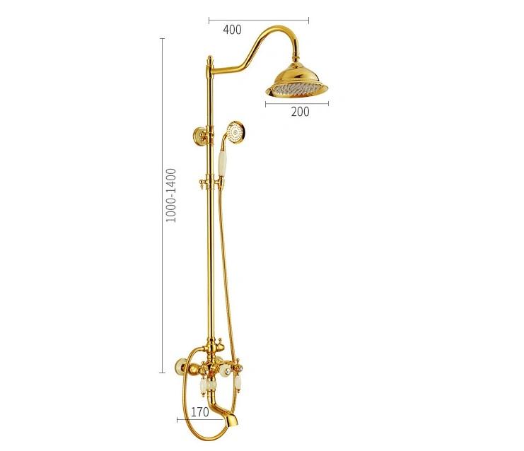 European Style Solid Brass Rain Shower Set Three Water Outlets Golden Shower with The Jade Stone