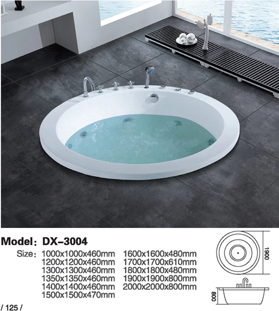 Modern Acrylic White Bath Tub Jet Whirlpool Bathtub Built in Round Shaped Embedded Acryl Bathtub Dx3004