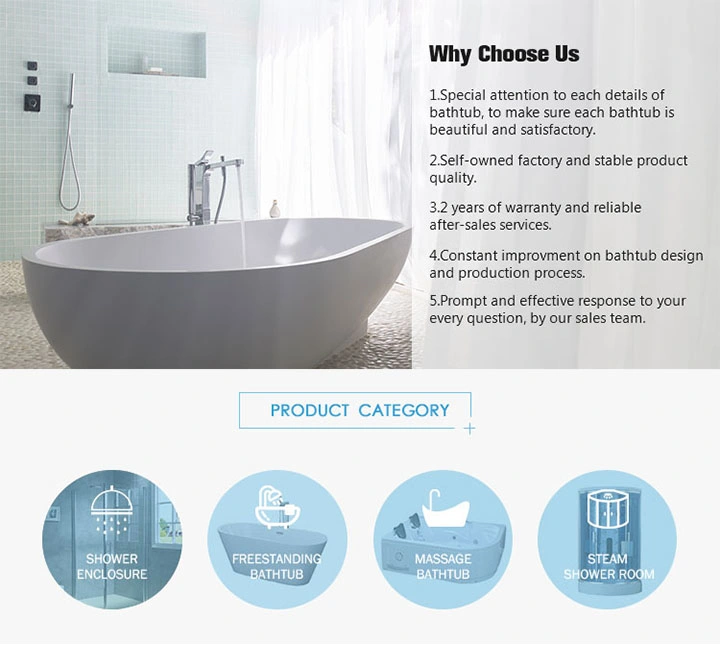 Hot Sale Luxury Bathroom Indoor Simple Soaking Freestanding Acrylic Bathtub (LT-713)