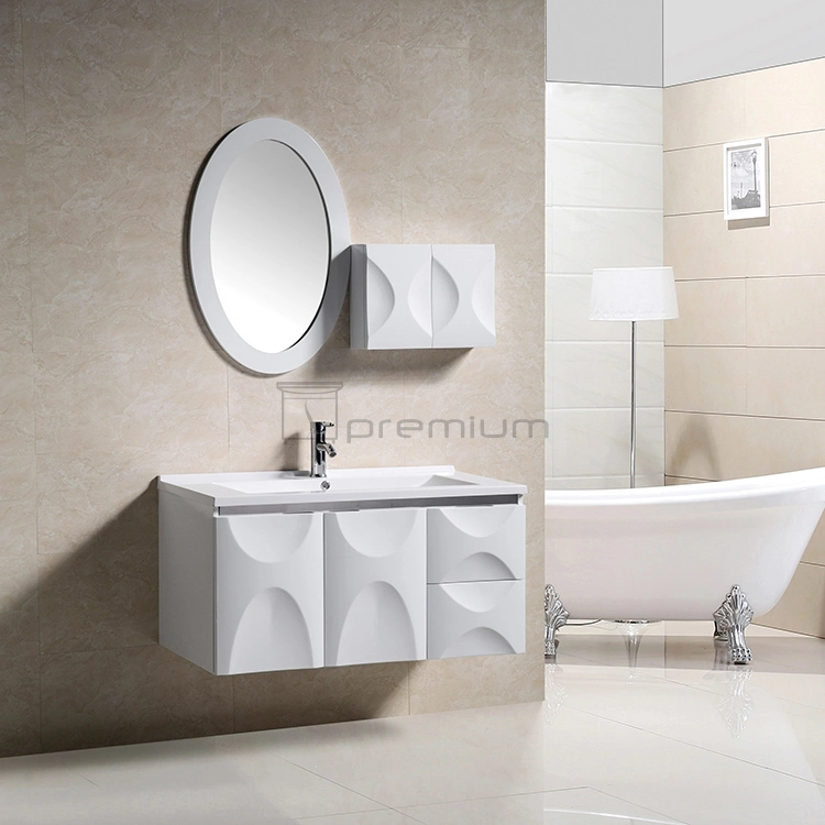 800mm Width Two Drawer Modern Wall Mounted Ceramic Basin PVC Waterproof Bathroom Cabinet Furniture