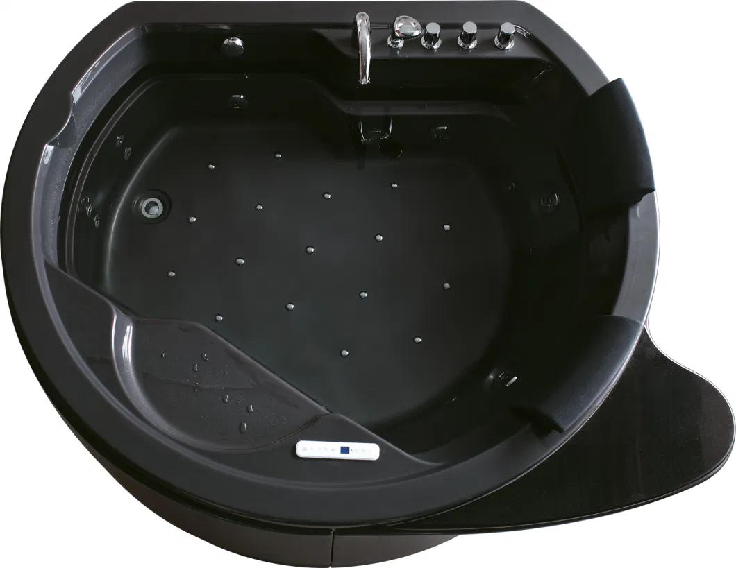 Joyee Black Acrylic 2 Couple Sex Massage Round Freestanding Shower Bathtub with Waterfall Bubble Jets