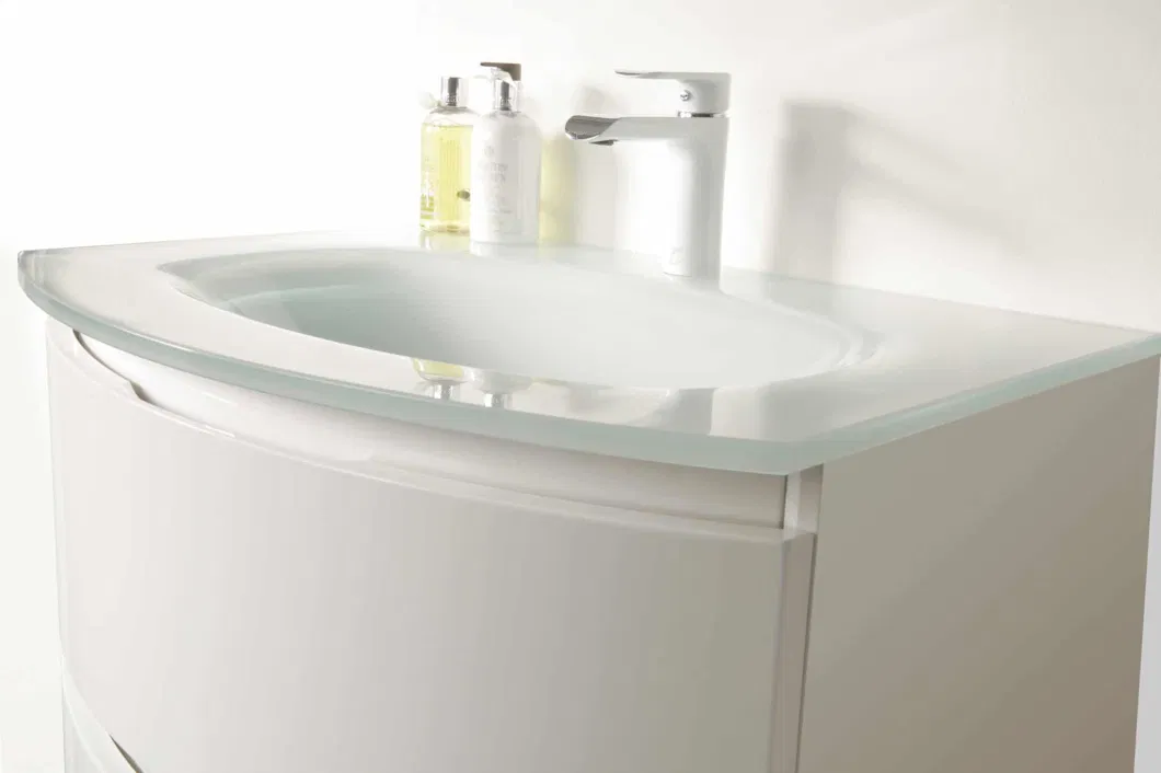 Floating Curved Bathroom Vanity Wall Mounted Half-Circle Bathroom Cabinet with Glass Basin