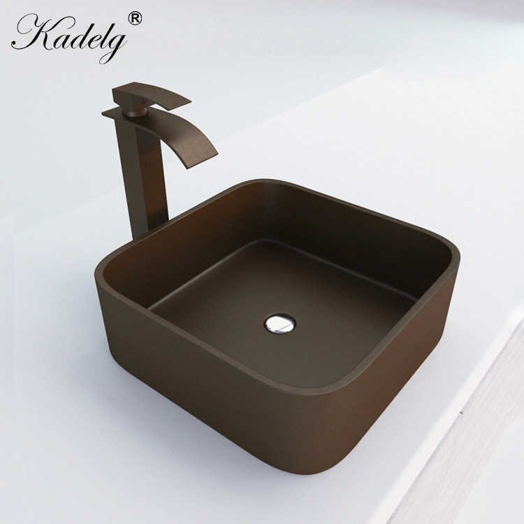 Modern Luxury Grey Granite Wash Hand Basin Square Shaped Quartz Stone Washing Basin Handmade Bathroom Sink