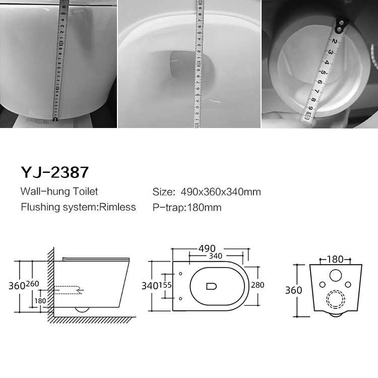 Modern Hotel Bathroom Wc Watermark Toilet One Piece Standard Ceramic Wall Hung Toilet for Bathroom Equipment