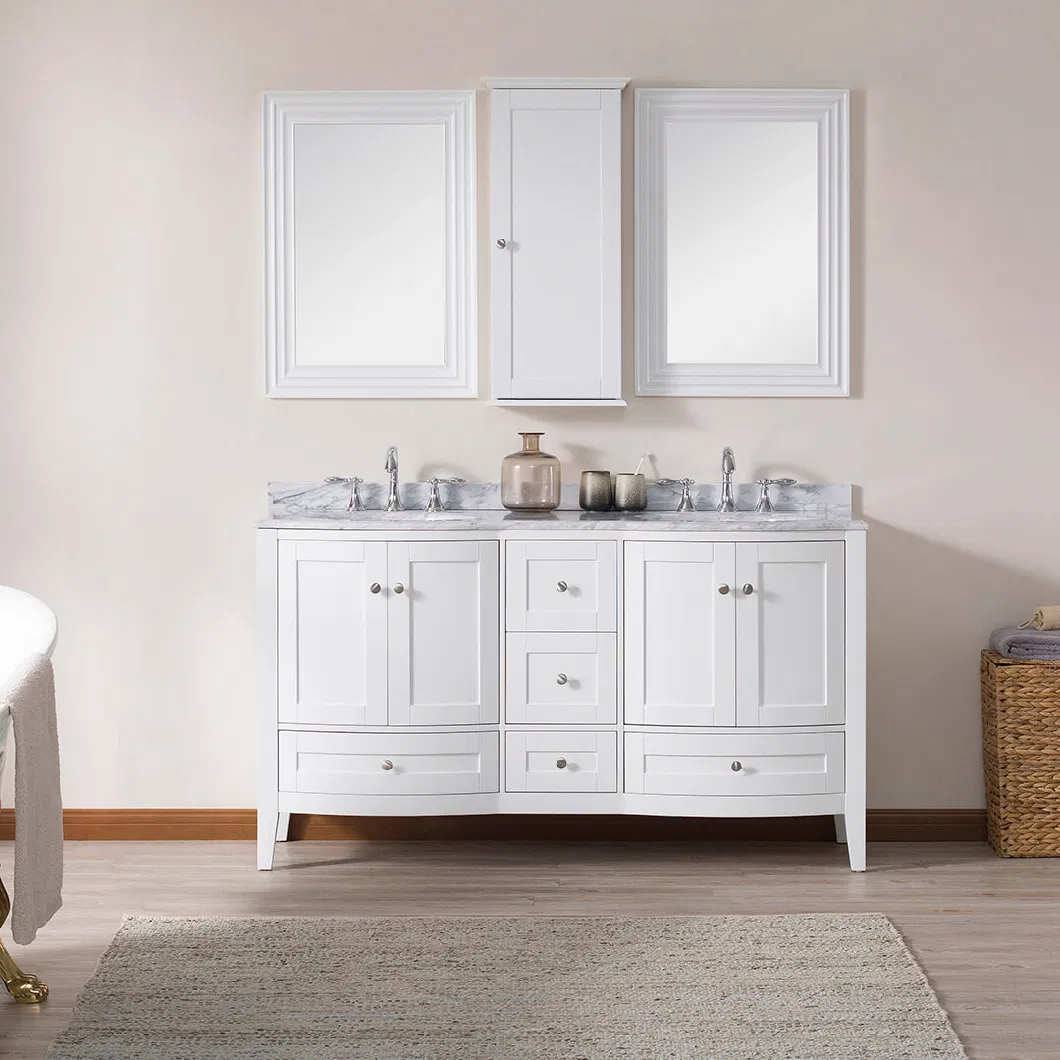 Modern Matte White Freestanding Solid Wood Cabinets Storage Furniture Bathroom Vanity Cabinet