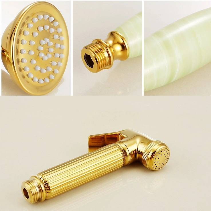 European Style Solid Brass Rain Shower Set Three Water Outlets Golden Shower with The Jade Stone