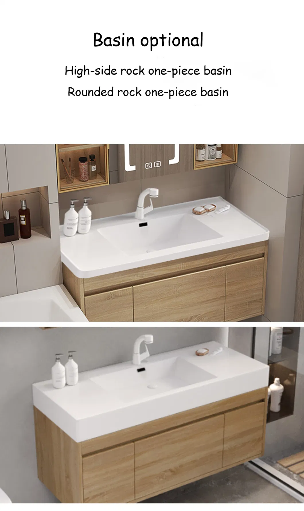 Bathroom Storage Cabinet with Sink Modern Solid Wood Bathroom Vanity with LED Mirror Custom Bathroom Furniture