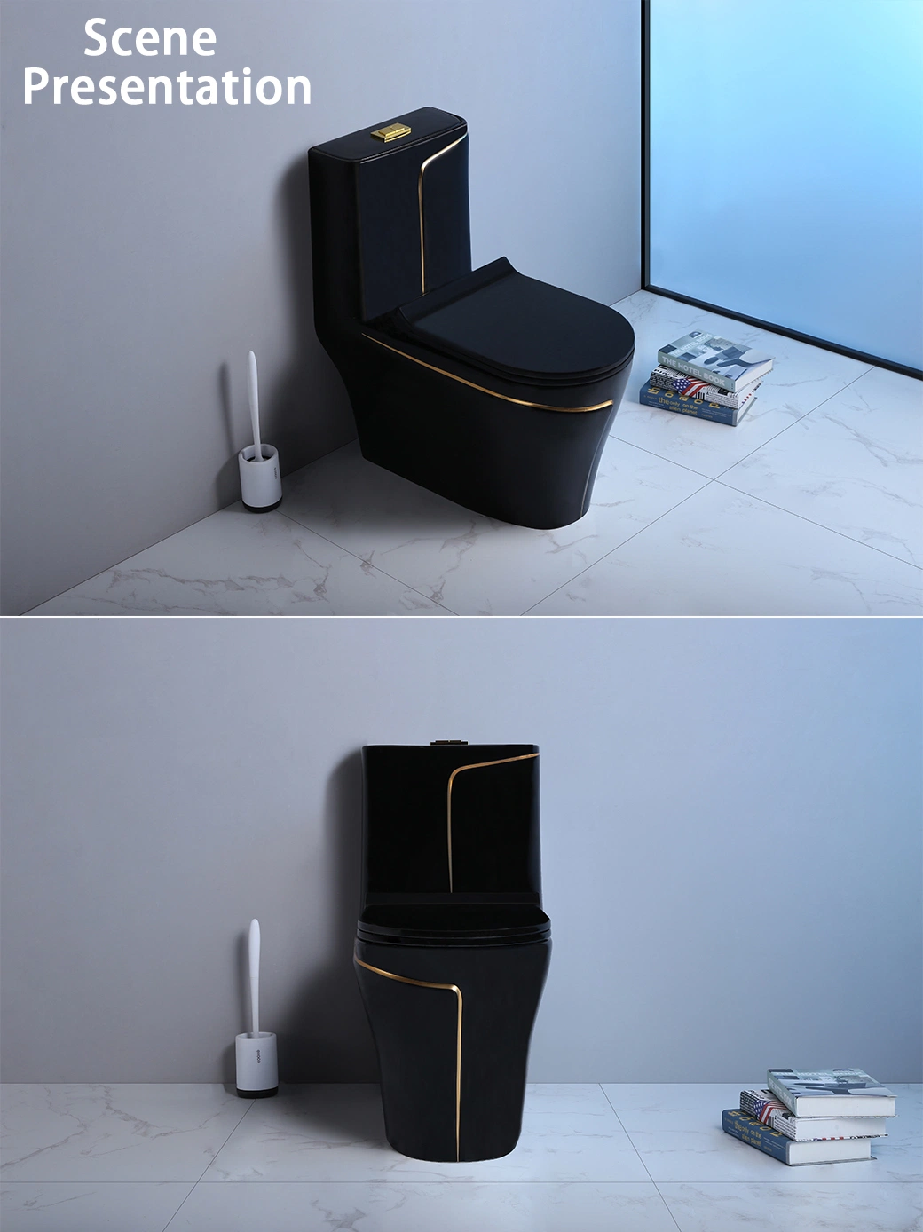 Black Gold Bathroom Ceramic Washdown One Piece Wc P-Trap/S-Trap Color Toilet