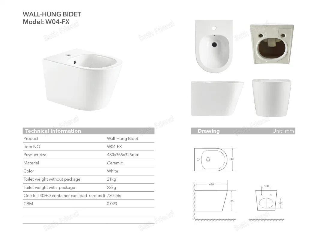 Classic Design Master Bathroom Two Piece Water Closet 3/4.5L Flush Whole Set Bidet Ceramic Rimless Toilet