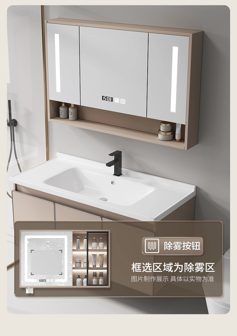 Made in China Solid Wooden Bathroom Vanity Cabinet with Ceramic Countertop Art Wash Basin LED Mirror Cabinet