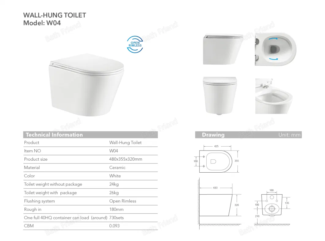 Classic Design Master Bathroom Two Piece Water Closet 3/4.5L Flush Whole Set Bidet Ceramic Rimless Toilet