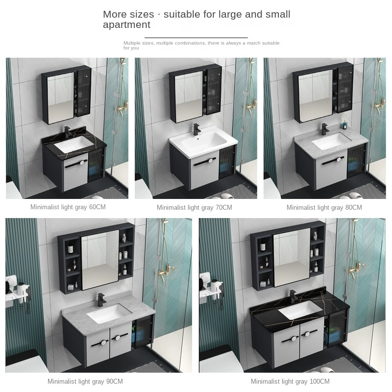 China Wholesale Wall Mounted Type Bathroom Cabinet with Black Artificial Stone Top Black Ceramic Basin and LED Mirror