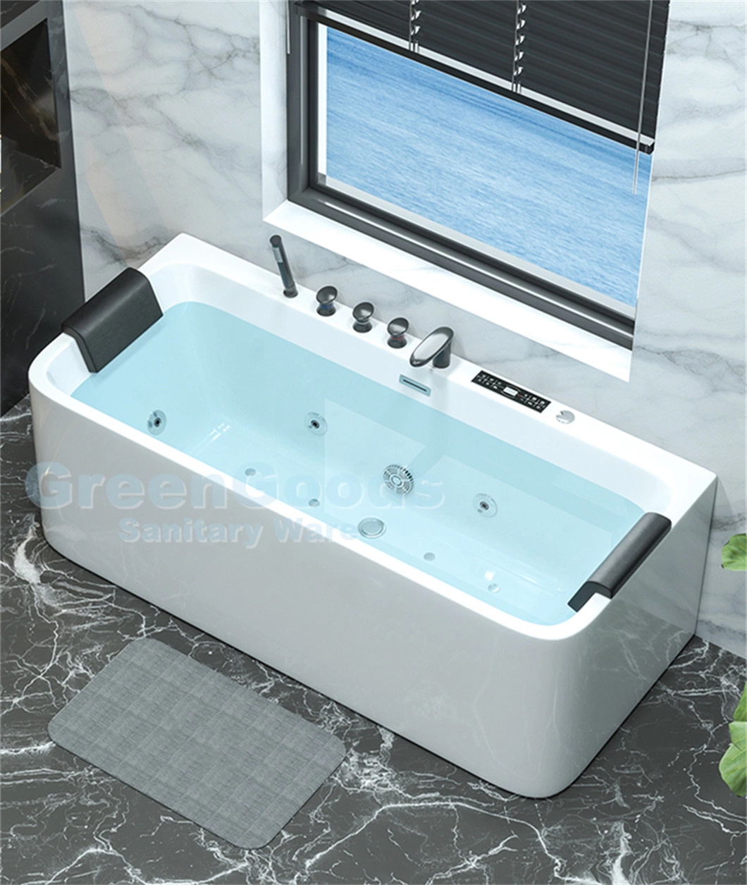 Japanese Massage Hydrotherapy Control Panel SPA Whirlpool Rectangular Freestanding Soaking Bathtub