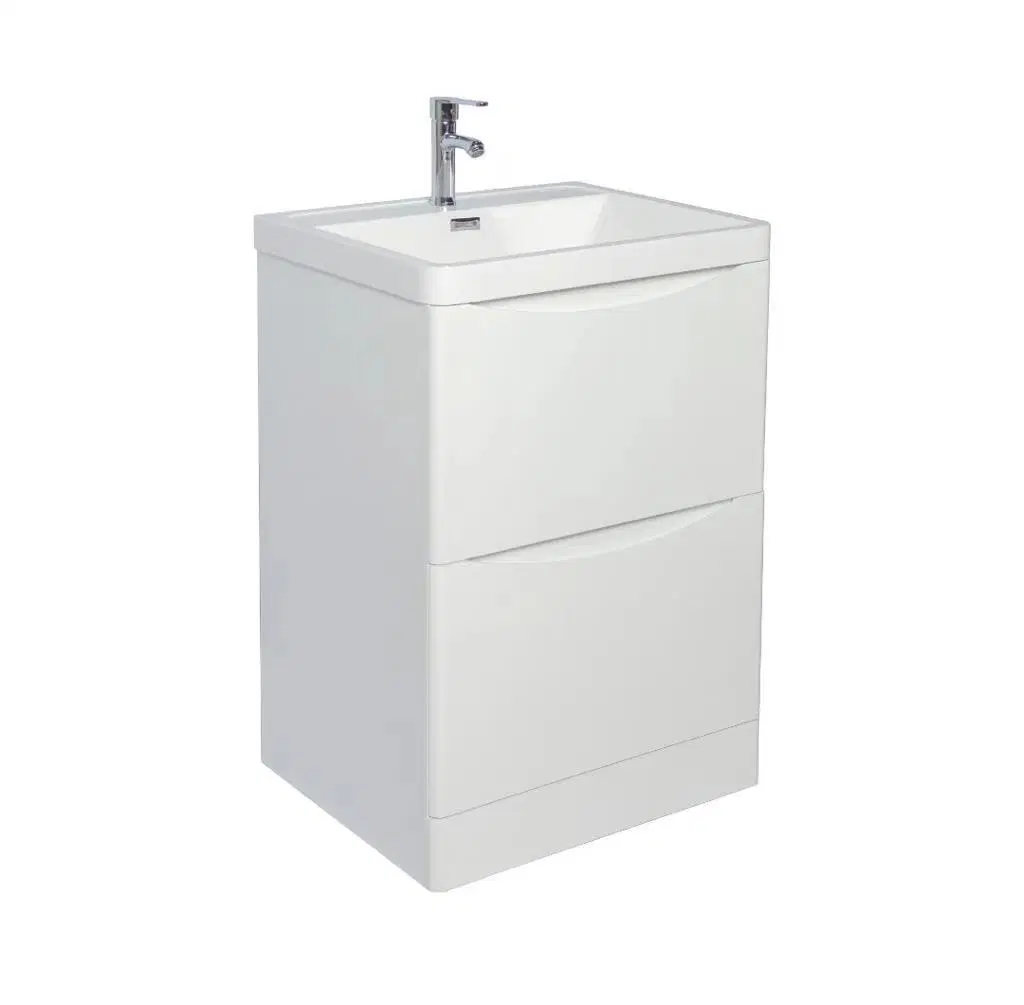 600mm Grey Bathroom Smile Vanity Unit Basin Storage 2 Drawers Cabinet Furniture