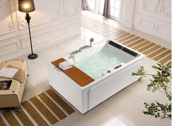 Fashionable Corner Air Jet Hydro Freestanding Hotel Bathroom Acrylic Bathtub with Apron for Two Person (SF5A006)