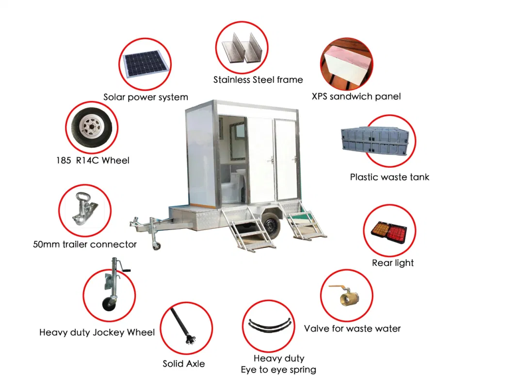 Draw Bar Trailer Mounted Mobile Toilet with Sewage and Clean Water Tank