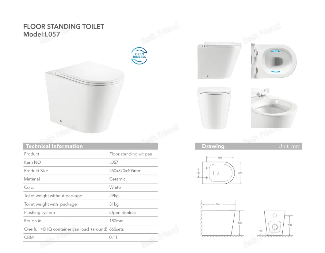 Classic Design Master Bathroom Two Piece Water Closet 3/4.5L Flush Whole Set Bidet Ceramic Rimless Toilet