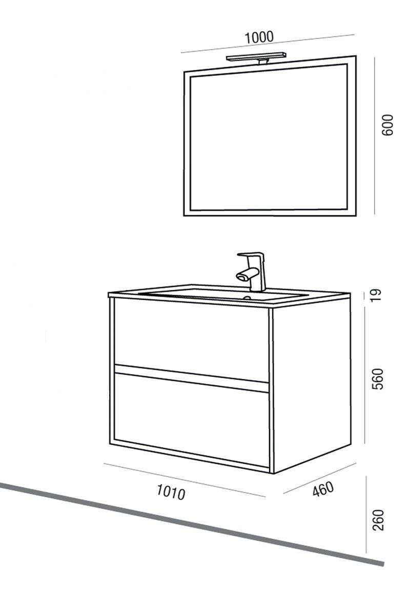 Bathroom Furniture Mobile Suspended Wood 70 Mirror Porcelain Washbasin Design Lamp