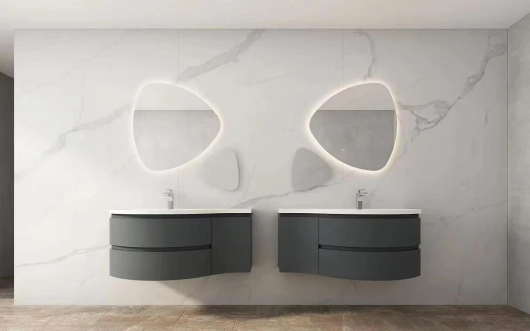 Floating Curved White Bathroom Vanity Wall Mounted Half-Circle Bathroom Cabinet with Glass Basin