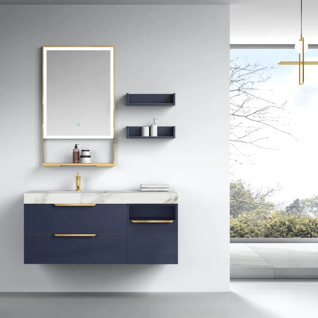 Modern Blue Color Wall Mounted Wash Basin Bathroom Cabinet