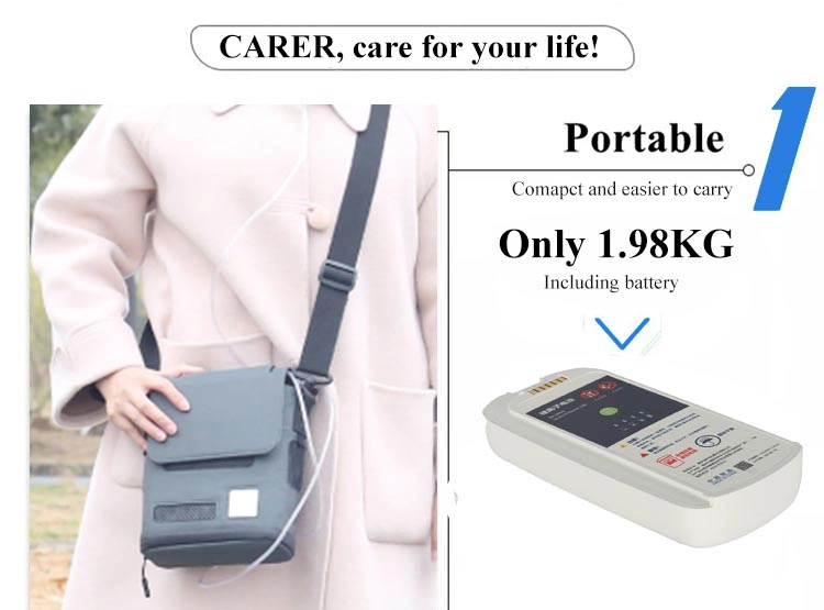 Carer Outdoor Use Large Flow 96% Mini Oxygen-Concentrator Generator with Battery Small Portable Pulse Oxygen Concentrator