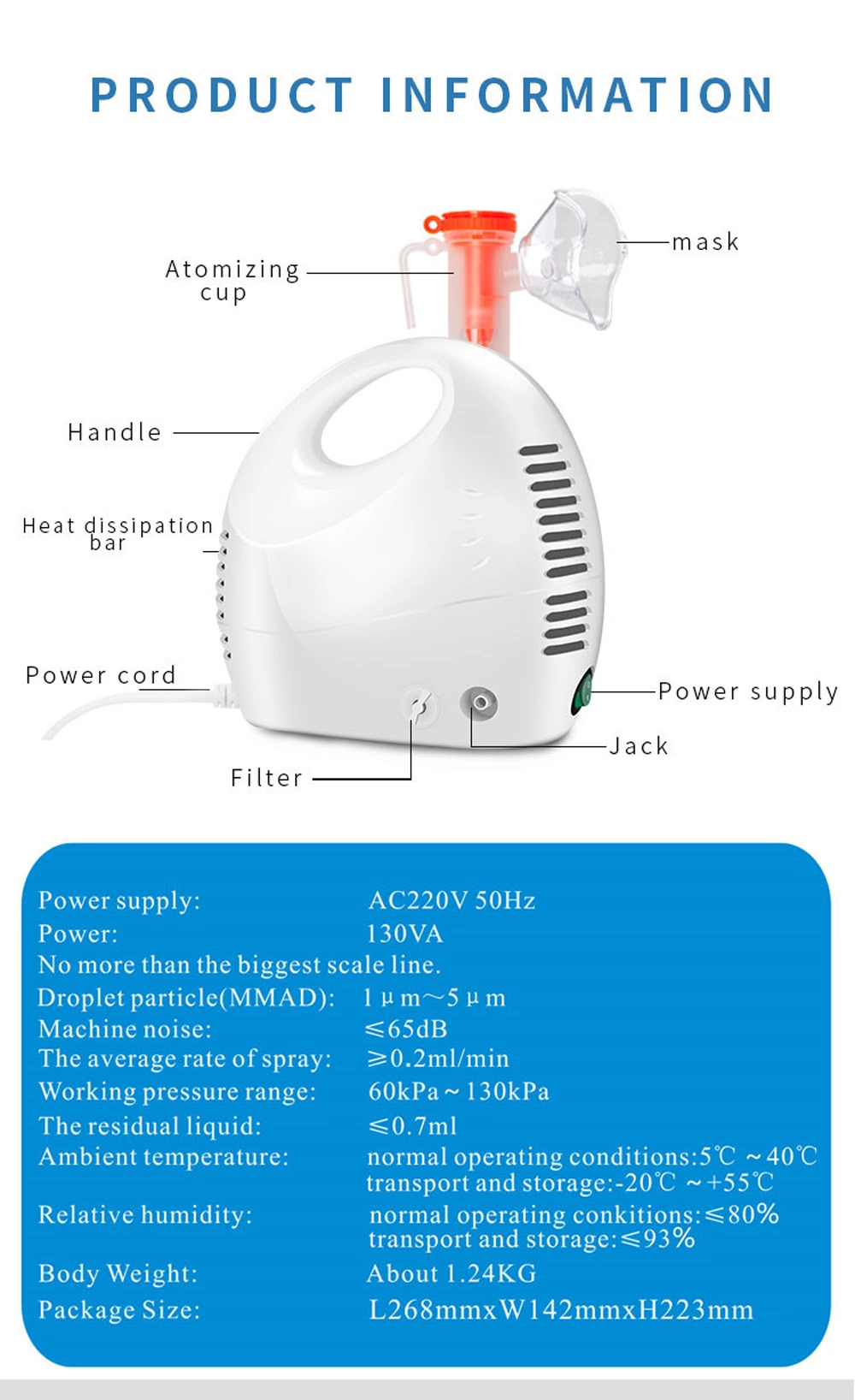 China Manufacturer Factory Wholesale Price Medical Grade Hospital Household Compression Atomizer Mesh Nebulizer