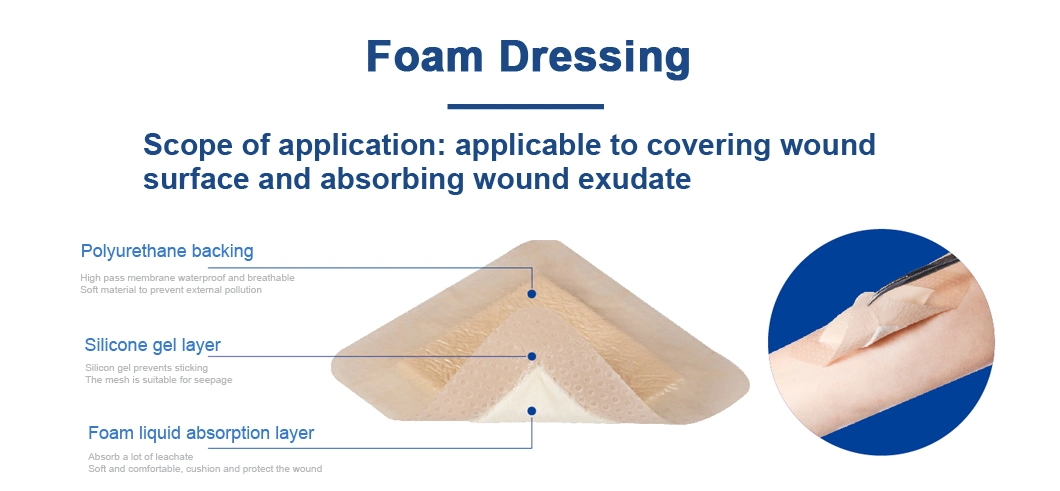 Soft Material Medical Supply Care Silicone Foam Wound Dressing with Border for Bed Sores