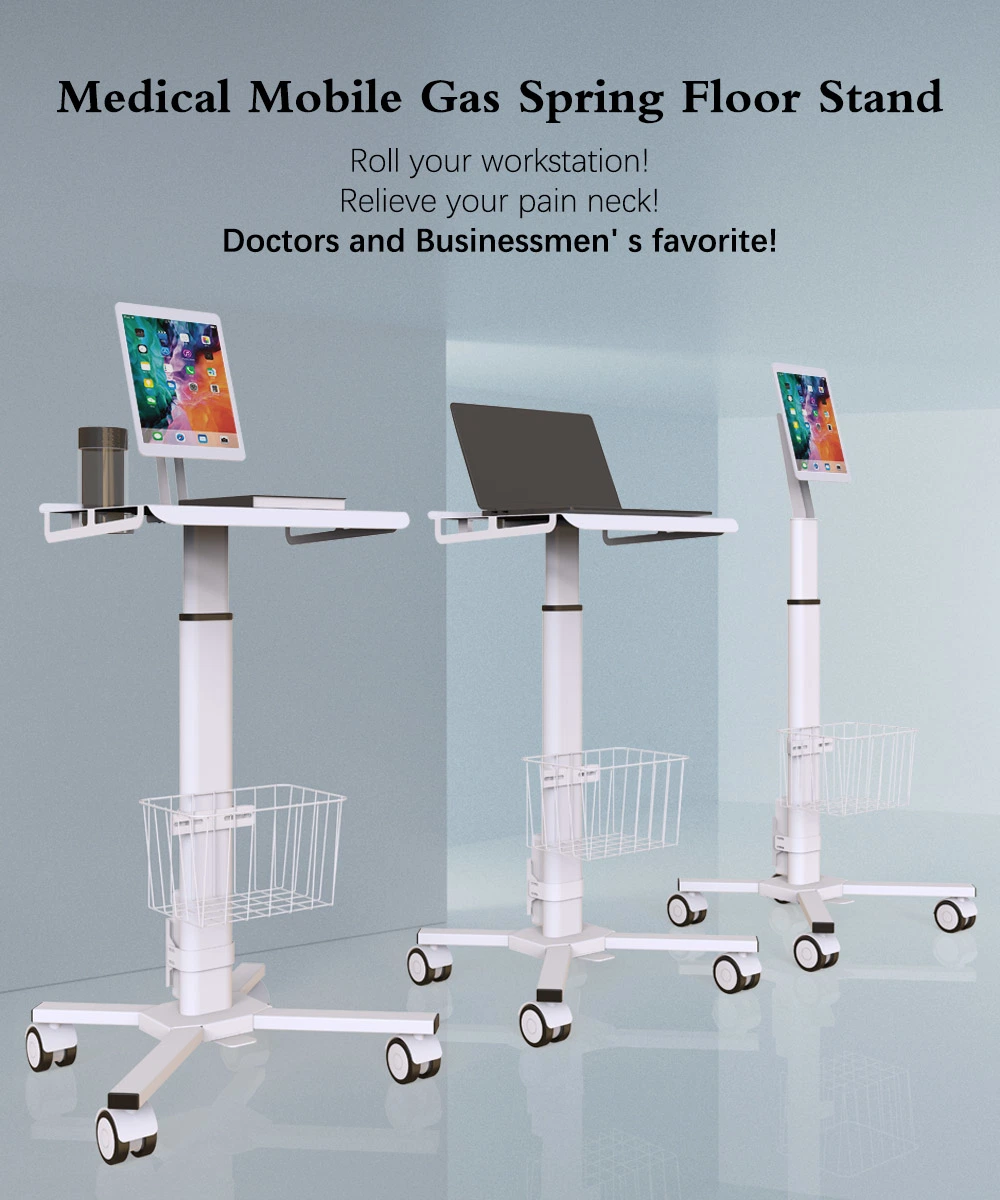 Medical Mobile Lifting Height Adjustable Gas Spring Workstation Cart Hospital Trolley