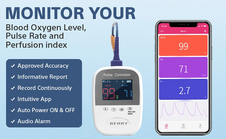 Berry Bm1000A Bluetooth Portable Handheld Fingertip Pulse Oximeter for Neonate/Child/Adult Sensor