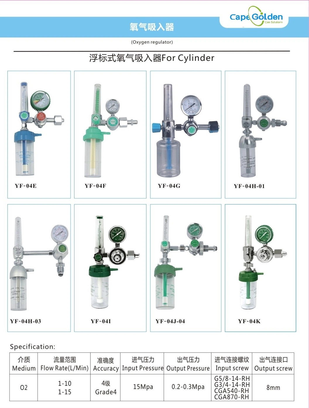 Bull Nose Medical Oxygen Regulator with Flowmeter