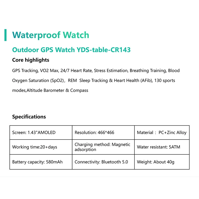 Yds-Table-Cr143 GPS Tracking, Heart Rate, Stress Estimation, Breathing Training, Blood Oxygen Saturation Rem Sleep Tracking Heart Health