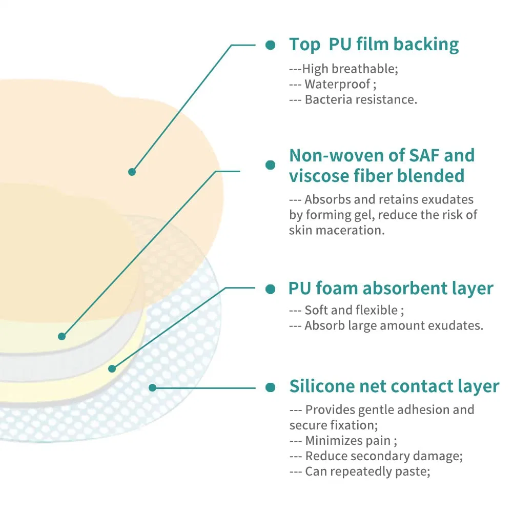 Silicone Adhesive Border Sacral Foam Dressing for Bed Sores