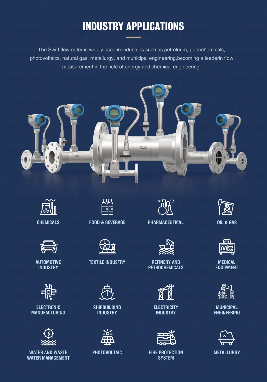 D200 316L Digital Display Swirl Vortex Flow Meter Compressed Air Oxygen Flowmeter