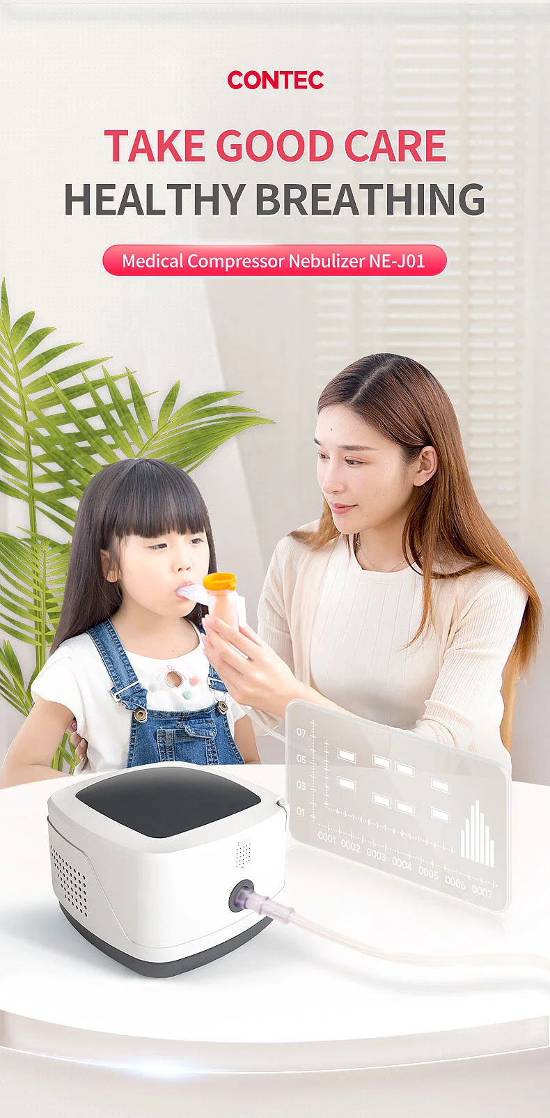 Contec Ne-J01 Steam Inhaler Adults Kids Portable Nebulizer Machine with 3 Sizes Masks