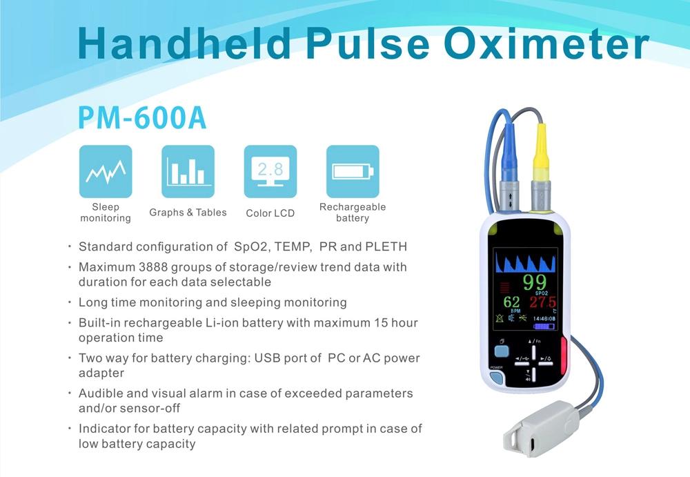 Home Use Healthdevice Portable Handheld Pulse Oximeter with Audible Alarm