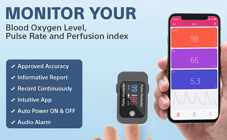 Fingertip Bluetoothce FDA LCD Finger Pulse Oximeter with Phone APP