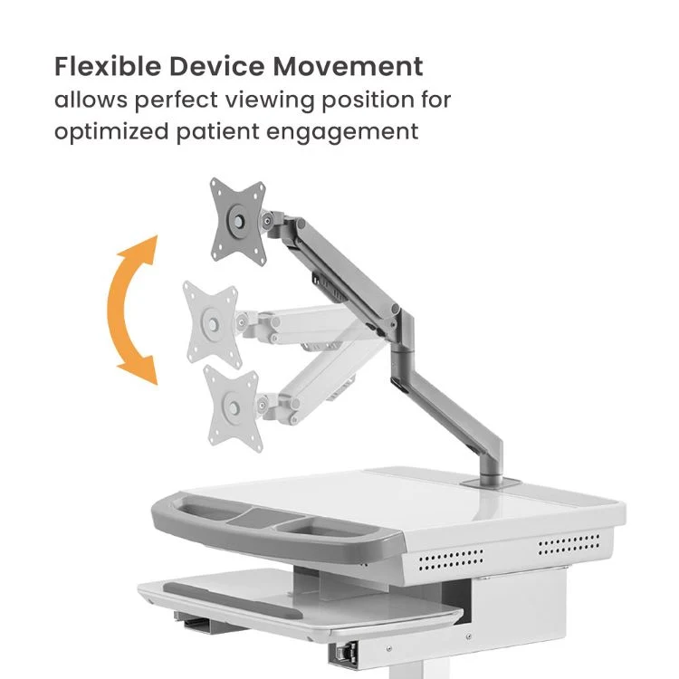 Gas-Lift Medical Cart Mobile Height Adjustable Trolley with Monitor Arm Wheels Keyboard Tray