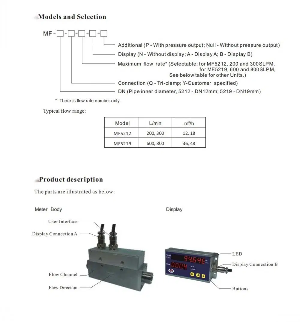 Mf5600 Digital Air Gas Mass Oxygen Flow Meter for Hospital Oxygen System