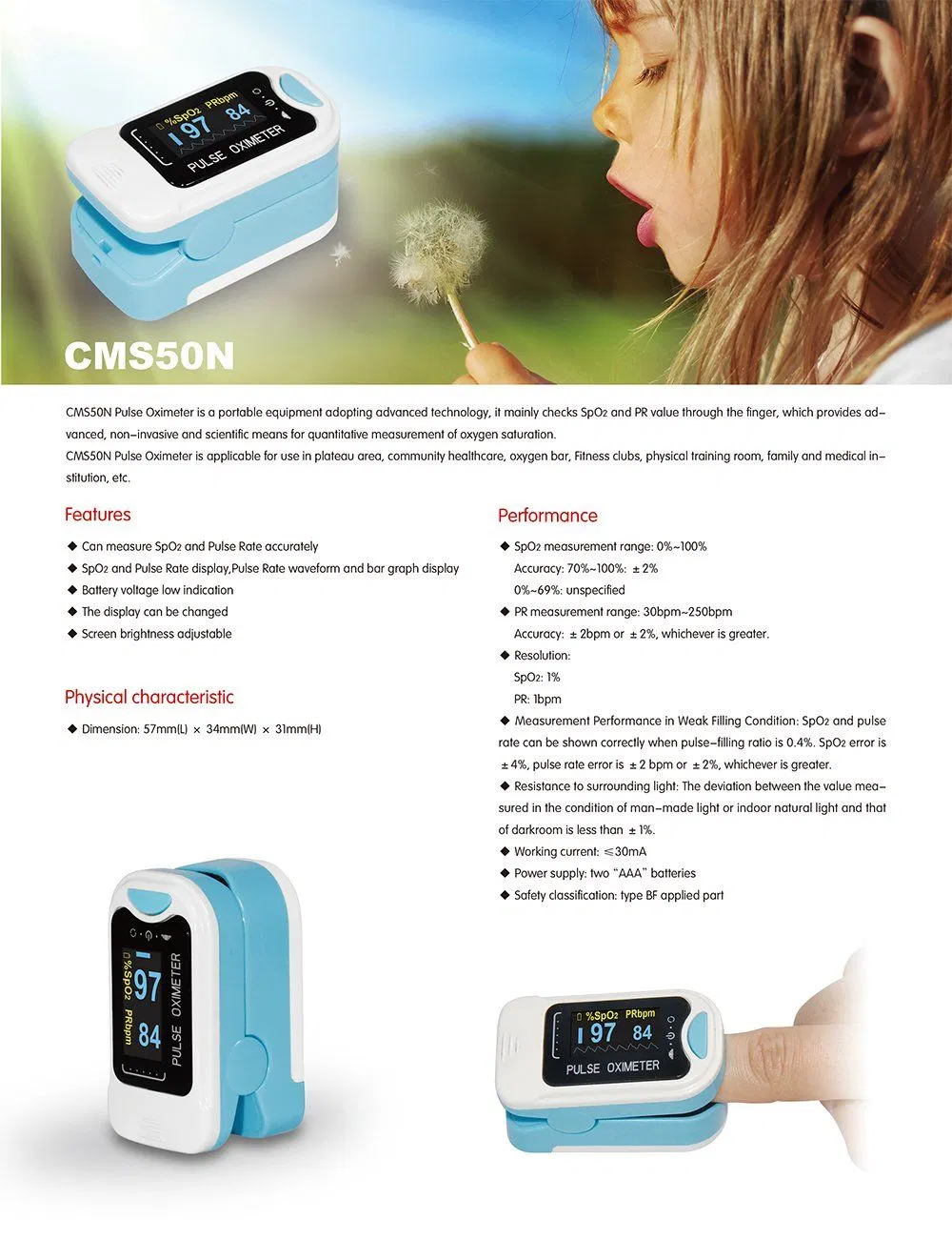 Contec Cms50n SpO2 Monitor Oxygen Saturation Pulse Rate Finger Pulse Oximeter